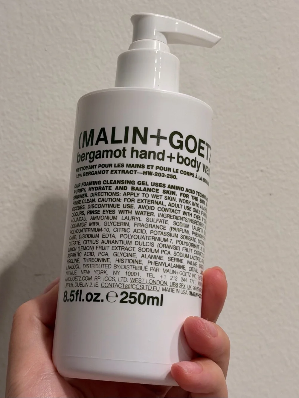 NWT. MALIN+GOETZ Bergamot Hand + Body Wash, 250ML